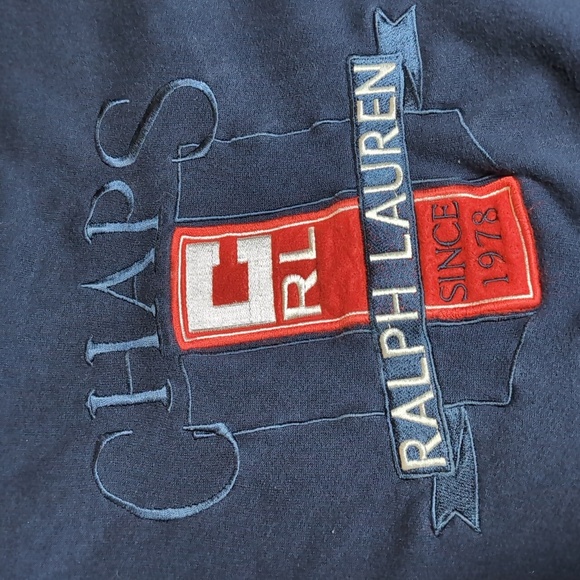 Vintage 90's Chaps Ralph Lauren Spell Out Crewneck Sweatshirt Size Large In Navy - Picture 4 of 8